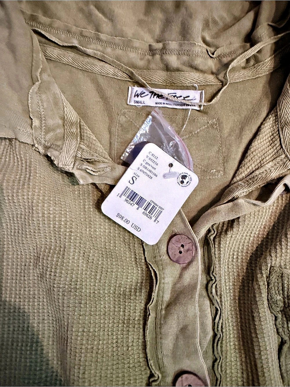 We the free Coastline Shirting Top Button Front Green Top Size Small NWT